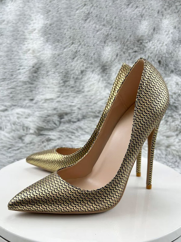 Goldene High Heels mit spitzer Zehenpartie und Print Stiletto-Absatz