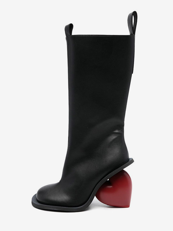 Bottes noires montantes à bout rond et talon design pour femmes