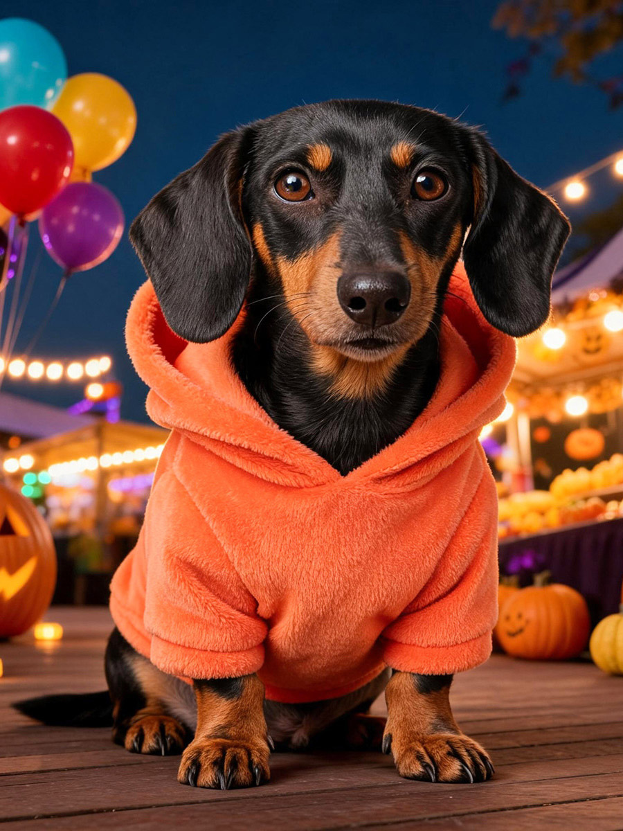 Sweat à capuche orange en polaire pour chien motif citrouille d'Halloween. Déguisement pour petits chiens.