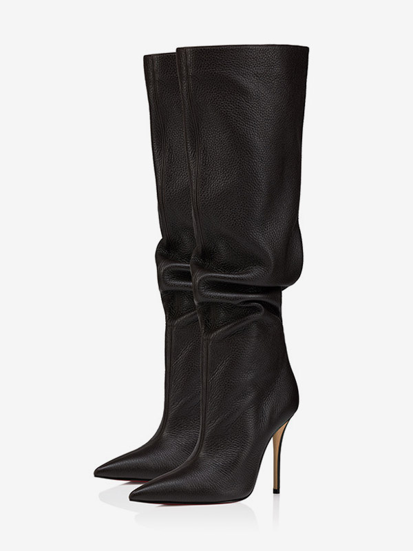 Black Knee High Boots Women's Pointed Toe Slouchy Boots