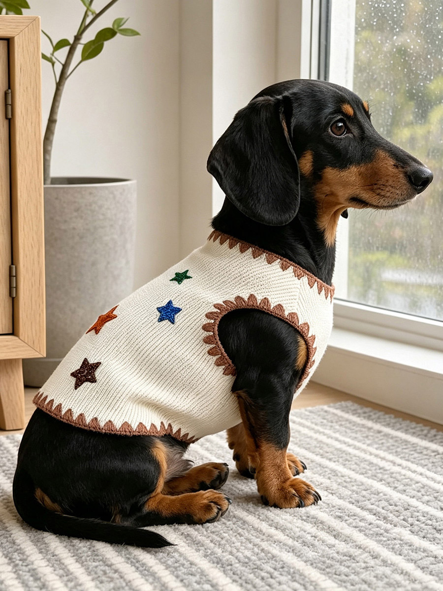 Gilet tricoté à motif étoiles pour chien débardeur sans manches au crochet pour teckel et petits chiens