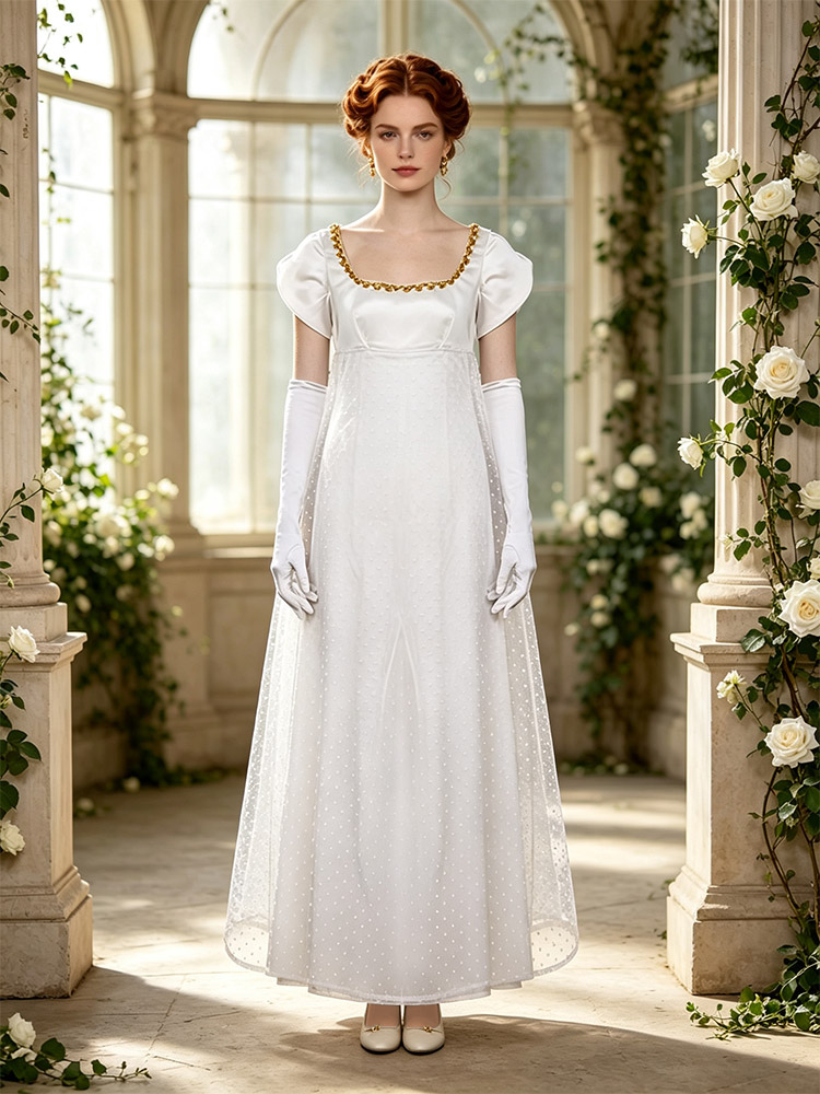Robe de mariée blanche taille haute style victorien saison 2 de Tt Bridgerton
