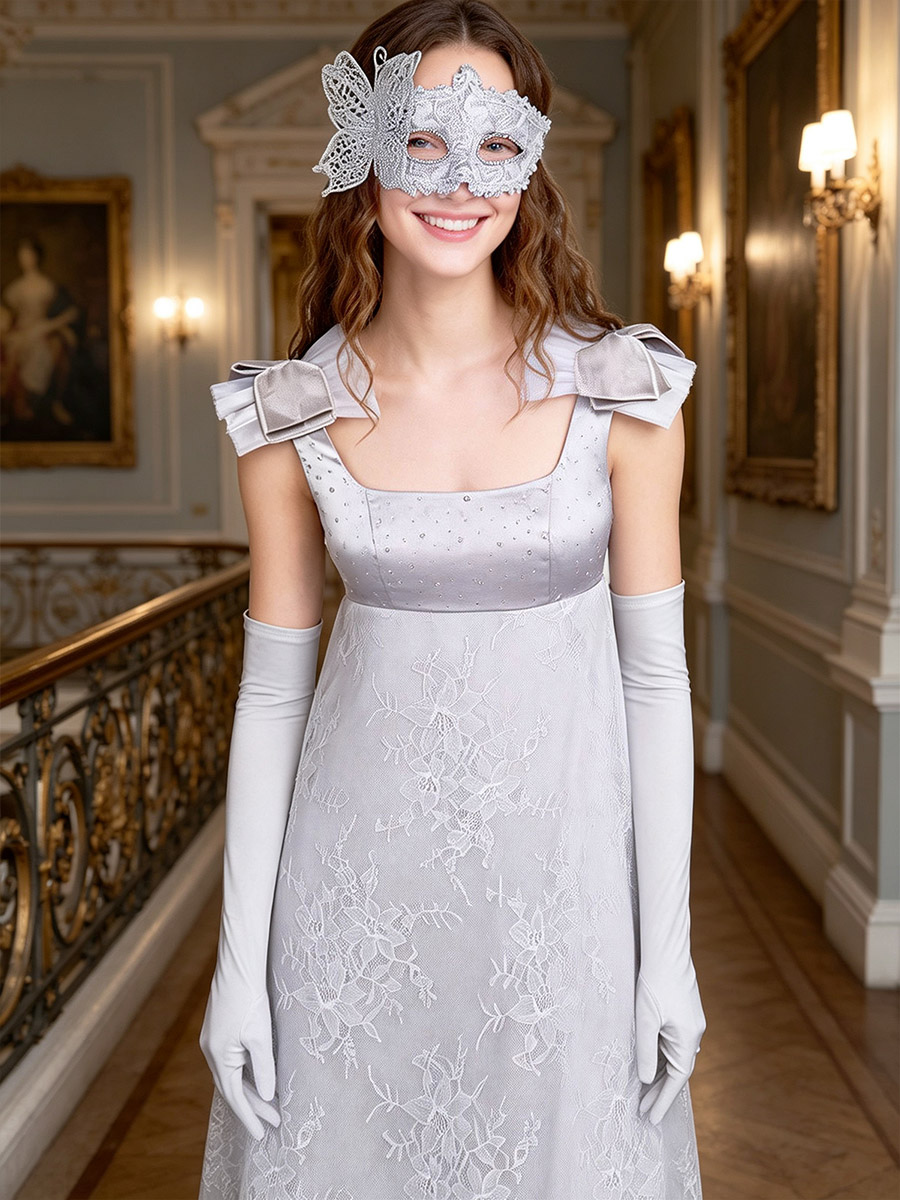 Robe de bal Bridgerton Regency style médiéval/Renaissance sans manches avec masque tenue de princesse royale ensemble de 3 pièces.