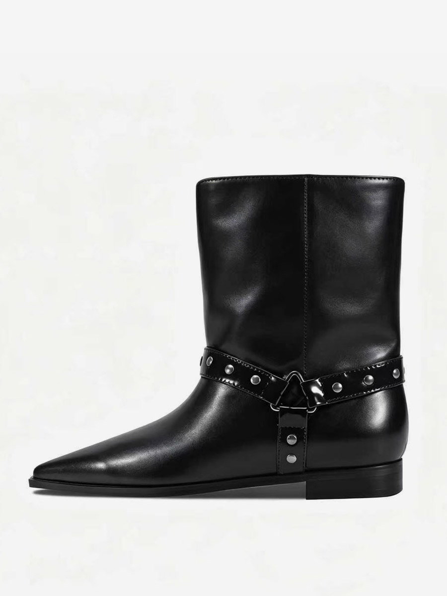 Bottines noires à bout pointu et perles plates pour femmes