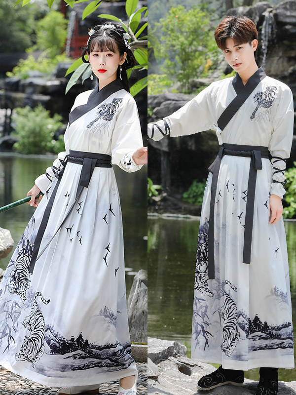 Déguisements chinois pour adultes ensemble jupe et costume blanc en polyester pour Halloween et autres fêtes.
