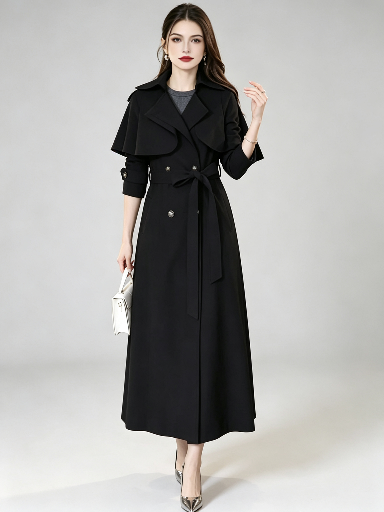 Trench-coat long rouge pour femme coupe-vent manteau d'extérieur élégant