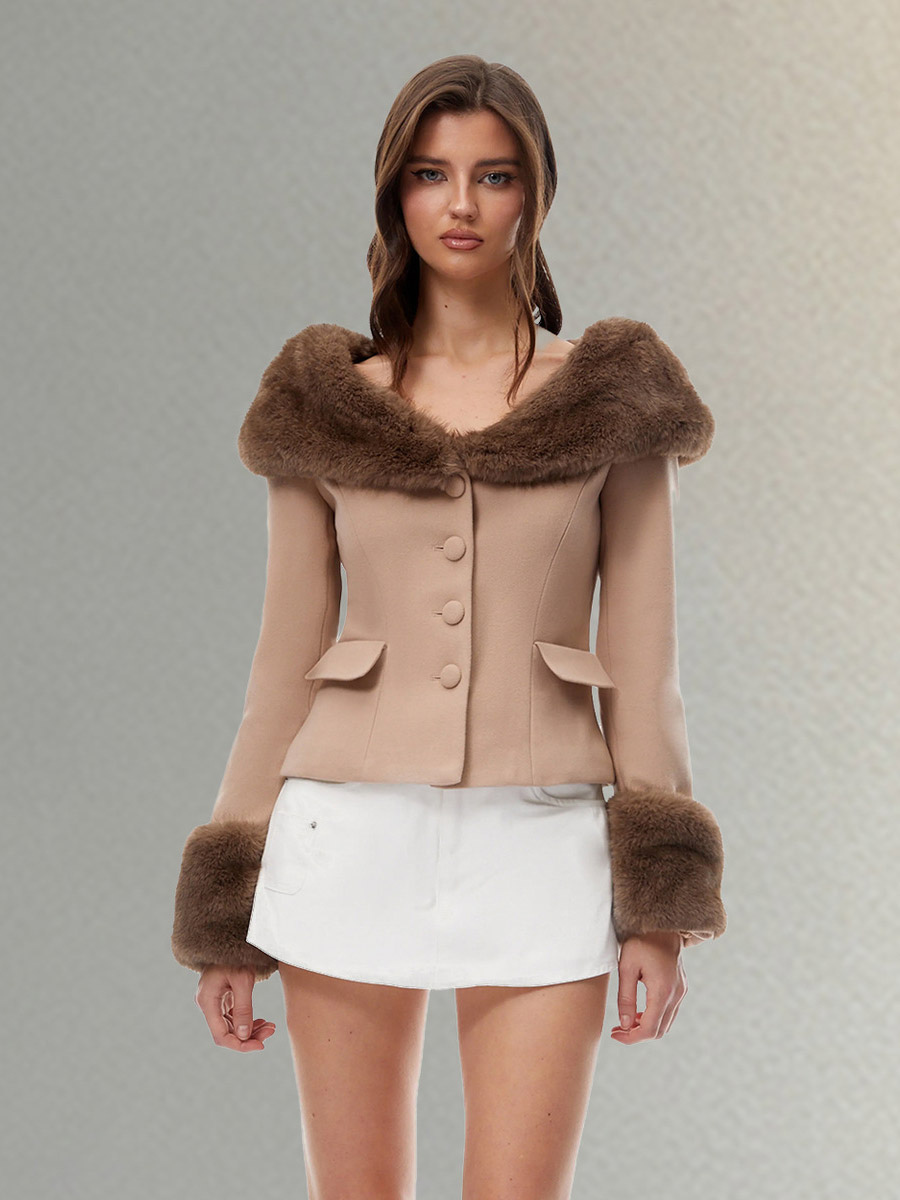 Manteau femme tendance à col en fausse fourrure court chaud et chaud pour l'hiver