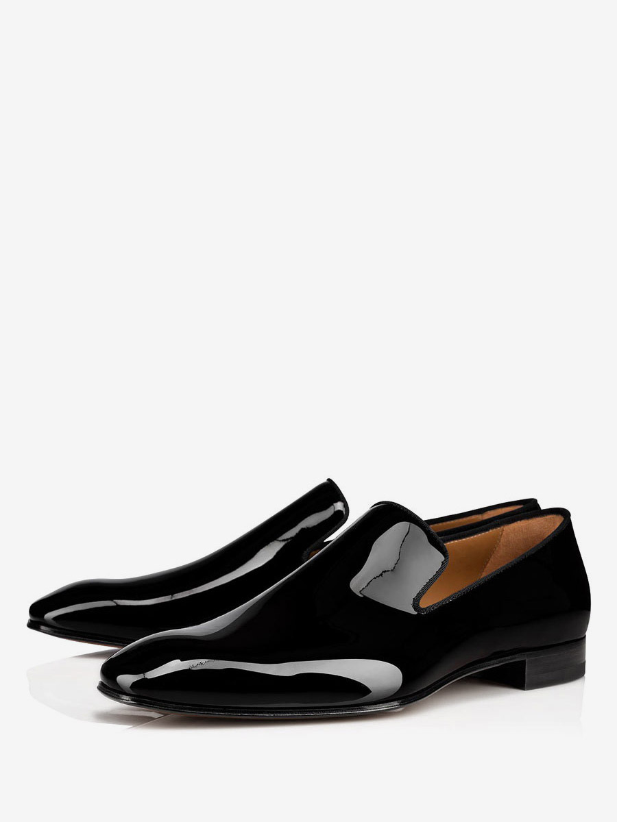 Mocassini eleganti da uomo con punta tonda in pelle verniciata con taglio a V slip-on scarpe da ballo scarpe da festa