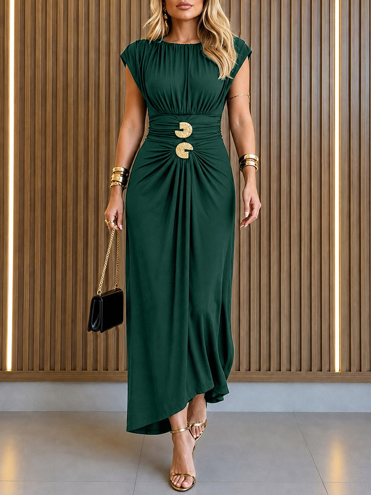 Abito da festa abito lungo verde con scollo gioiello e occhielli senza maniche elegante abito semi-formale