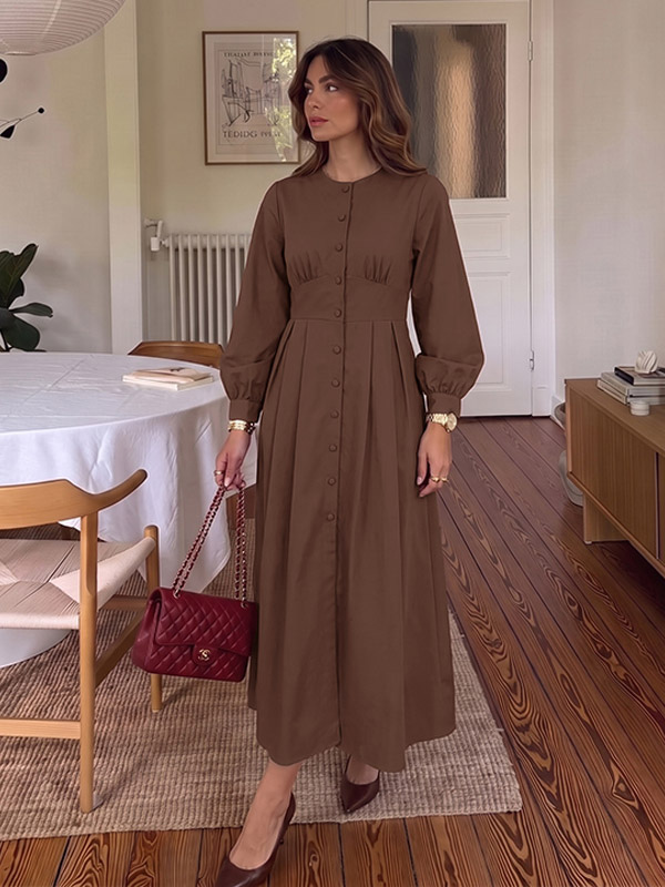 Robe longue maxi à col rond et manches longues