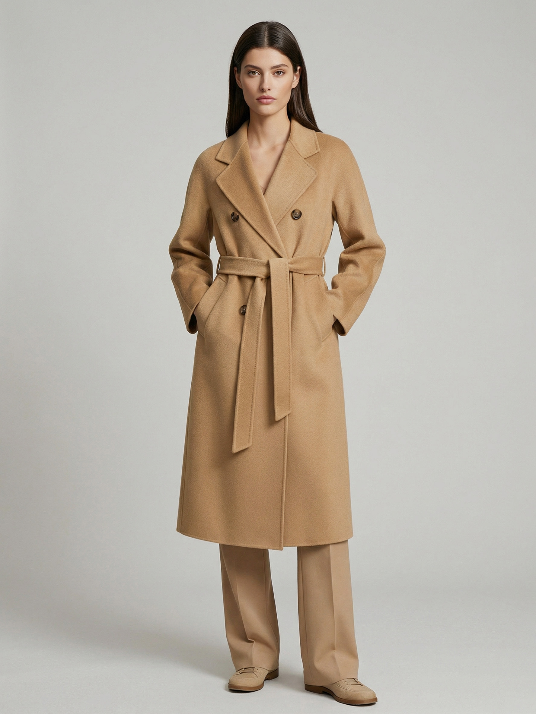 Wool Cashmere Blend Vintage A-line Coat With Classic Lapel And
