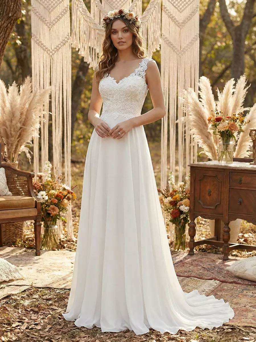 vintage sequin wedding dress F211018 Romantic Embroidered Lace & Sequin Wedding Dress with V-Neckline
