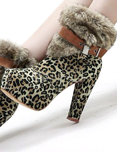 Moderno amarillo Leopard monograma Suede hebilla peluche botas de tacón  grueso - Milanoo.com