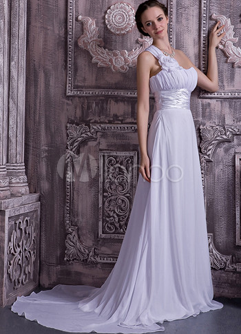 white chiffon ball gown