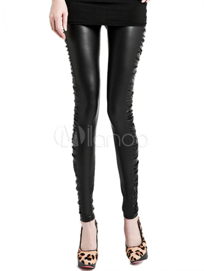 Pleated Leather Skinny Pants - Milanoo.com