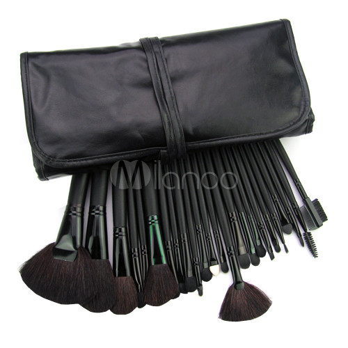 Black 24 Pieces Animal Hair Makeup Brush Set
