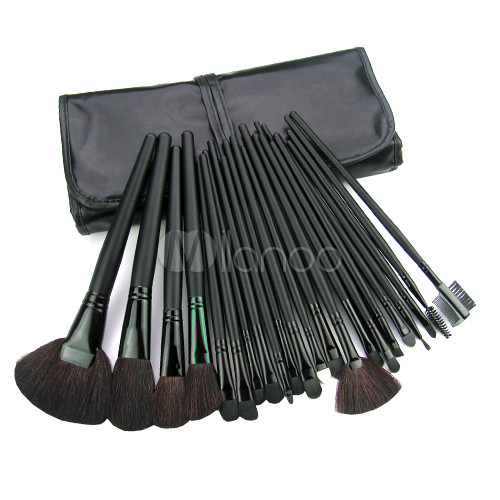 Black 24 Pieces Animal Hair Makeup Brush Set