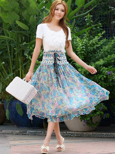 Floral Layered Chiffon Womens Summer Dress - Milanoo.com