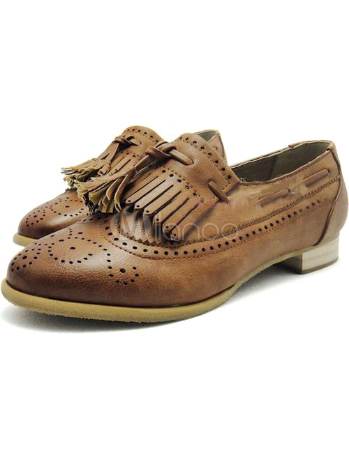 Casual Fringe Perforated LaceUp Synthetic Womens Oxford Shoes