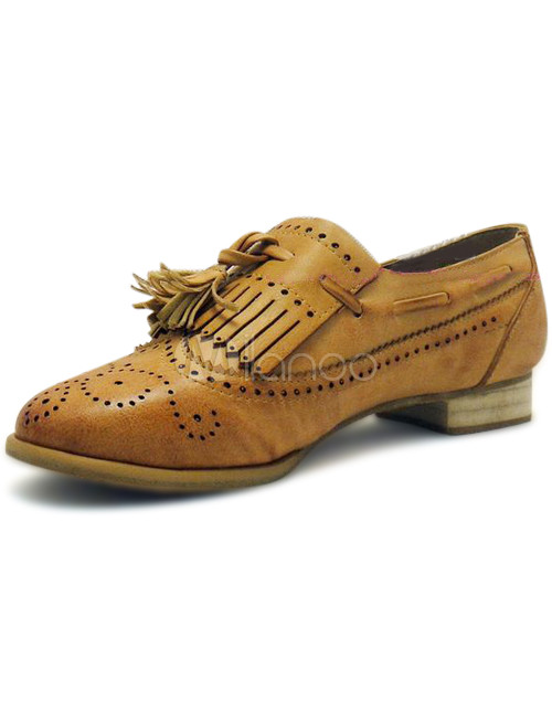 Casual Fringe Perforated LaceUp Synthetic Womens Oxford Shoes