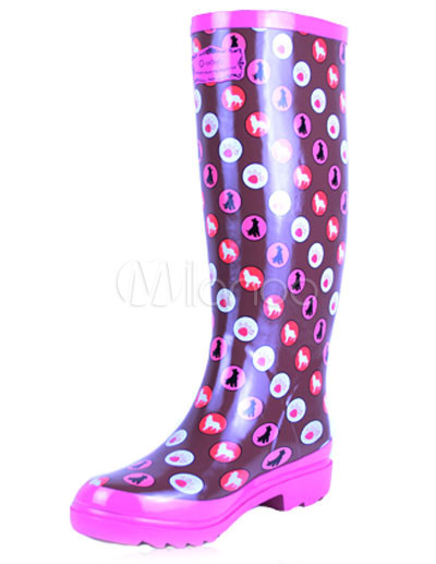 Multi-color Polka Dot Rubber Knee High Women's Rain Boots - Milanoo.com