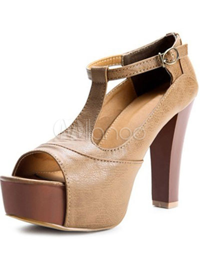 tan thick heel shoes