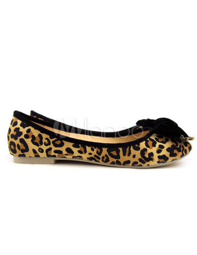 Bow Leopard Print Round Toe Nubuck Womens Ballet Flats - Milanoo.com