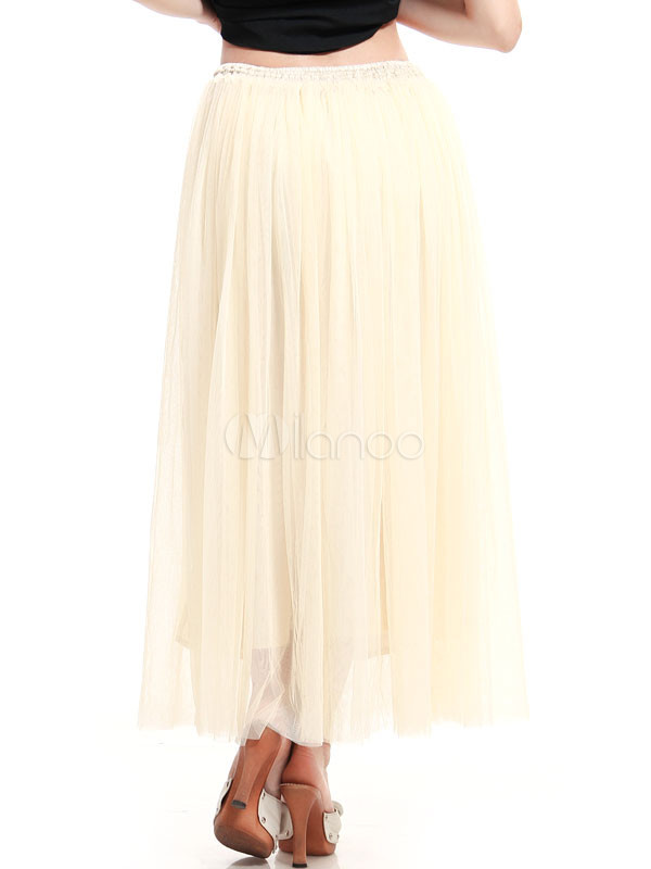 Apricot Pleated Aline Net Womens Skirt