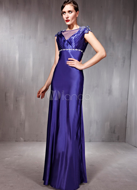 Purple V-Neck Sheath Silk Like Satin Women's Evening Dress - Milanoo.com