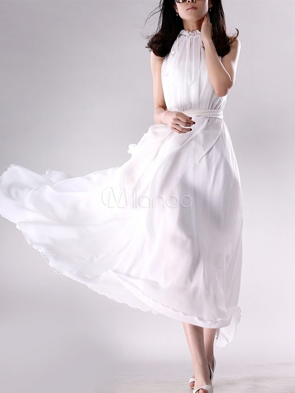 white cowl neck gown