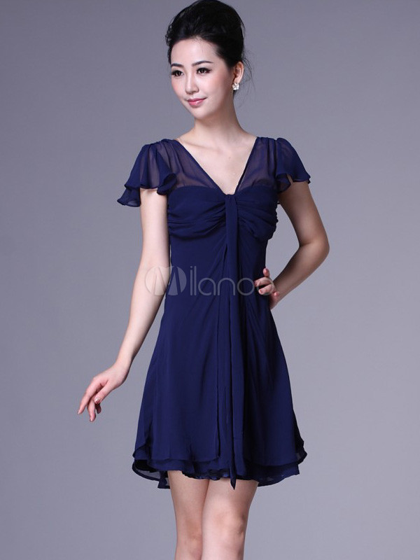 Vintage Navy Blue Silk Womens Party Dress - Milanoo.com