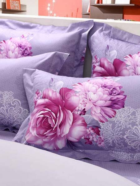 Beautiful 4 Pieces Floral Cotton Duvet Cover Set - Milanoo.com