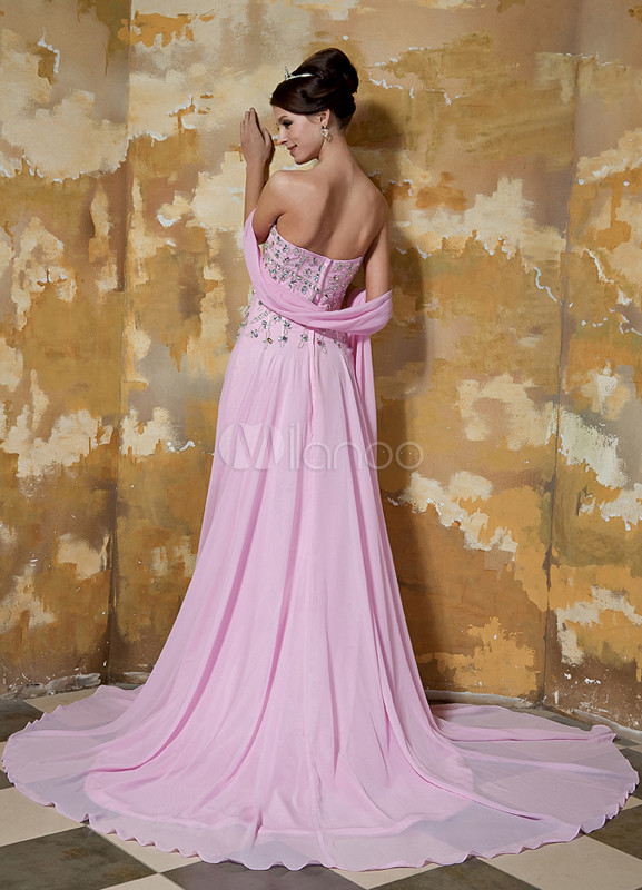 Sexy Pink Elastic Woven Satin Chiffon Beading Sweetheart Evening Dress ...