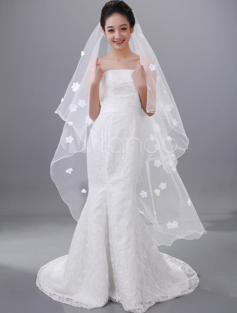 Fancy 2 Layer Tulle With Beading Sequin Wedding Veils