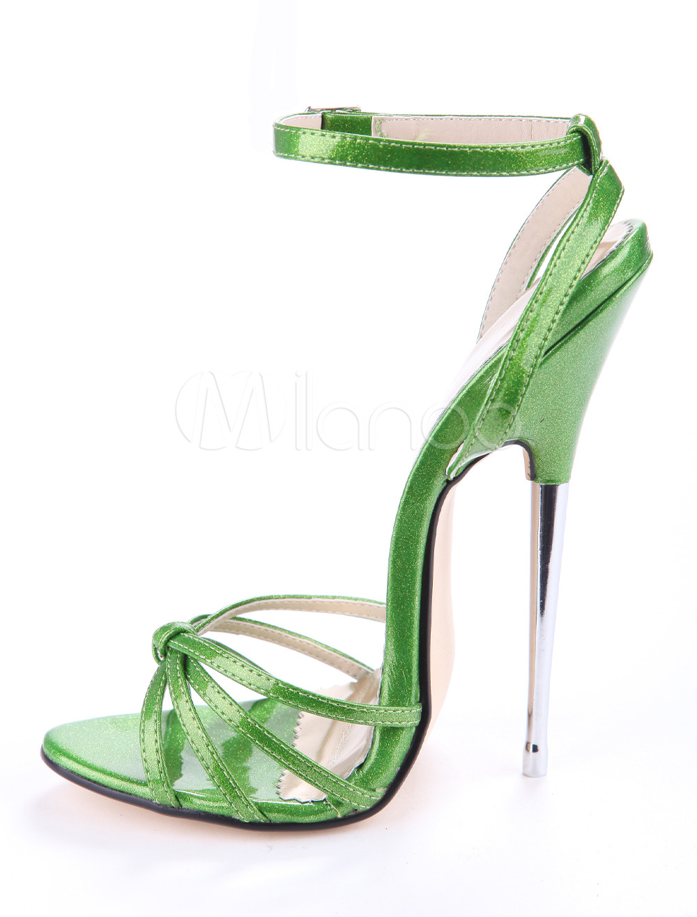 Green Knotted Ankle Strap Patent Leather Women's Sexy Sandals