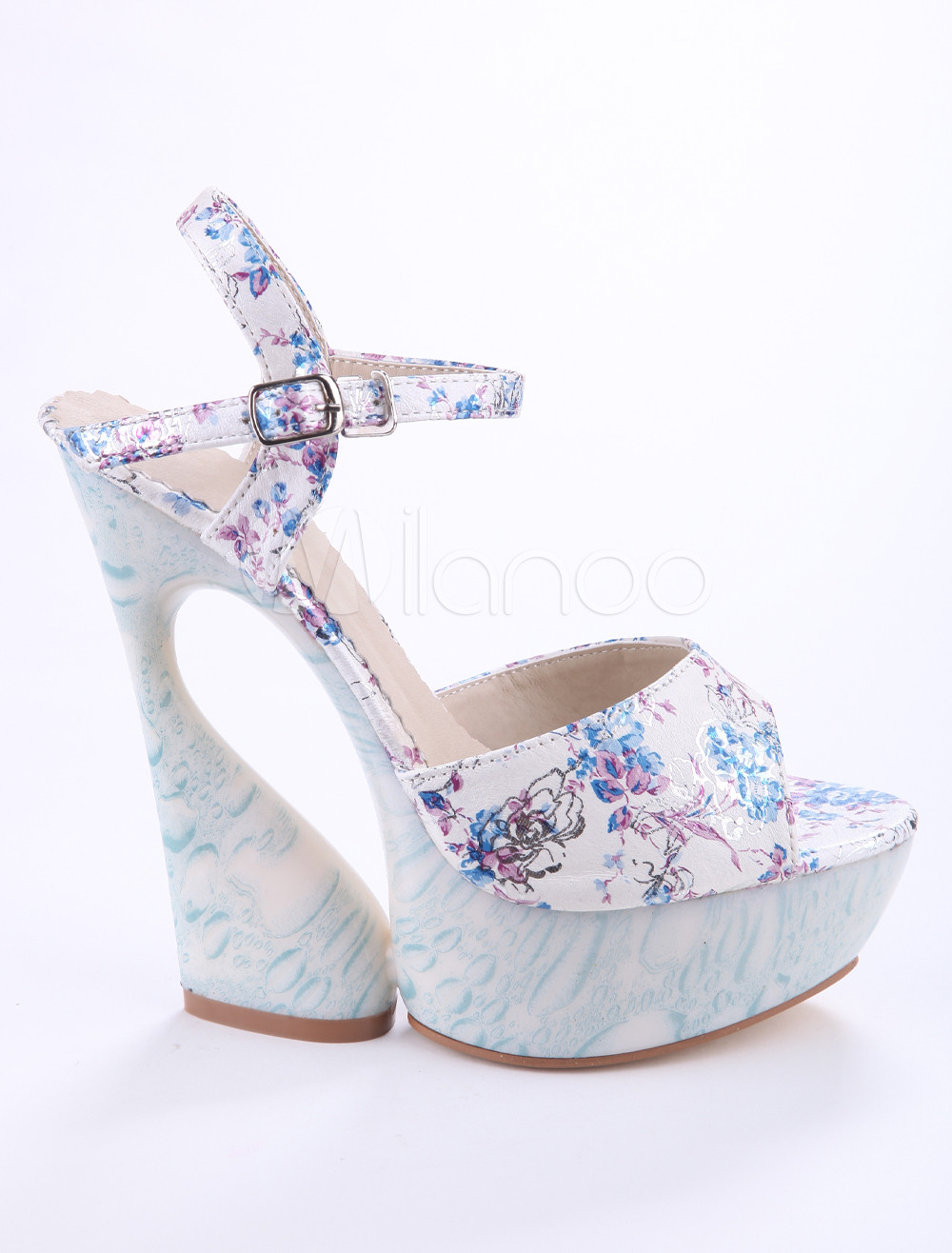 blue floral heels with straps