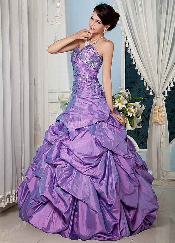 Lilac Beading Sweetheart Taffeta Prom Dress