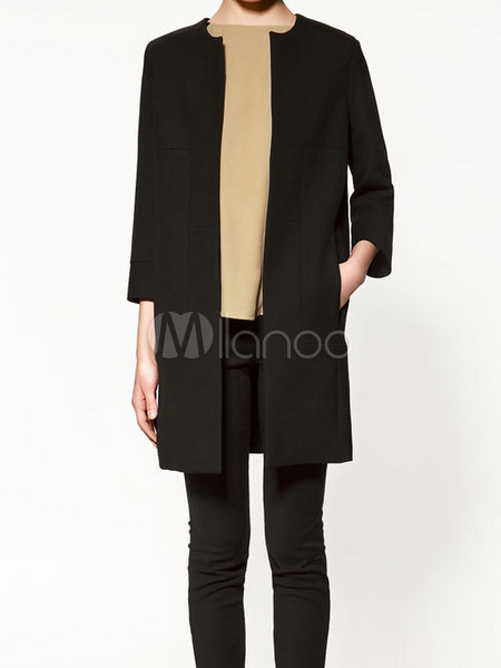 Manteau col rond noir femme Manteau col rond noir femme