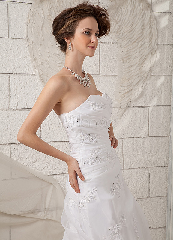 A-line Satin Organza Sweetheart Beading Wedding Dress - Milanoo.com