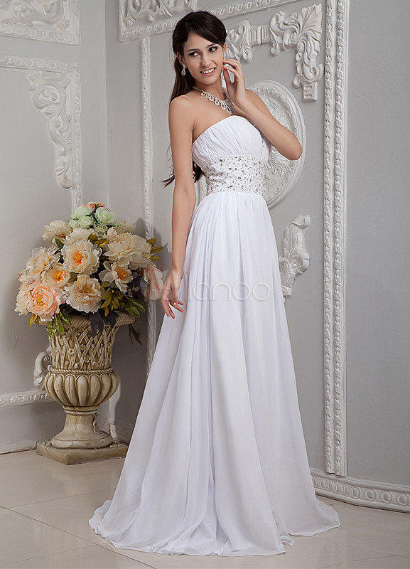 Nobel White Chiffon Strapless Empire Waist Wedding Dress 8387