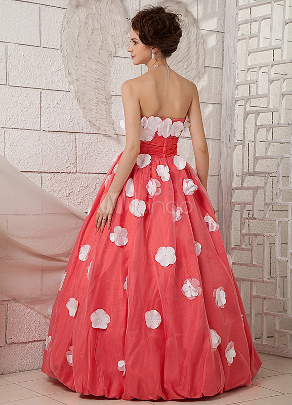 Sweet Pink Satin Applique Strapless Quinceanera Dress