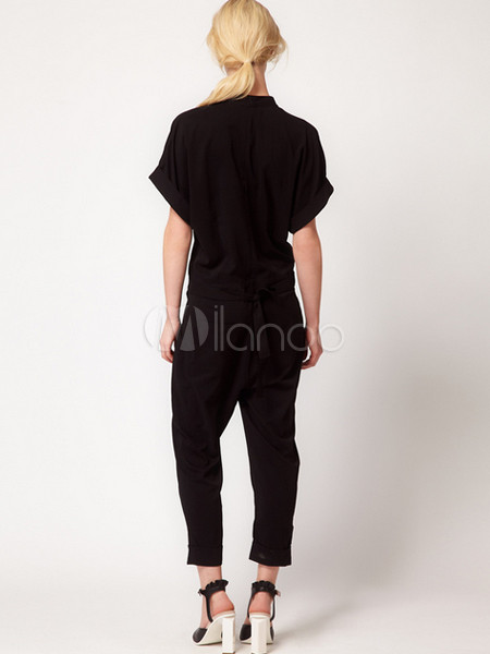 Modern Black Polyester Cropped Harem Jumpsuit - Milanoo.com