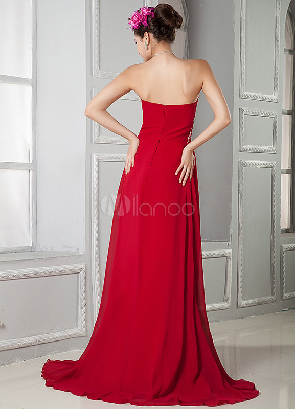 Sexy Red Empire Waist Front Split Sweetheart Prom Dress