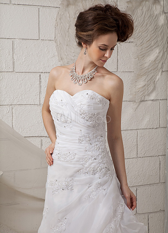 A-line Satin Organza Sweetheart Beading Wedding Dress - Milanoo.com