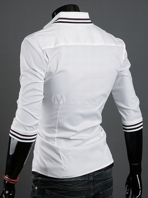 Camisa Casual de manga de tres cuartos de algodón blanco masculino de