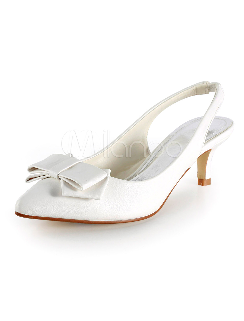 white heels with bow on back