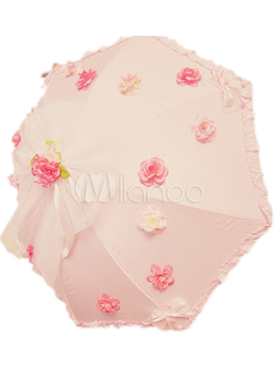 ロリータ雑貨 傘 ピンク 女性用 水玉模様 雨天用 可愛い 花飾り Milanoo Jp