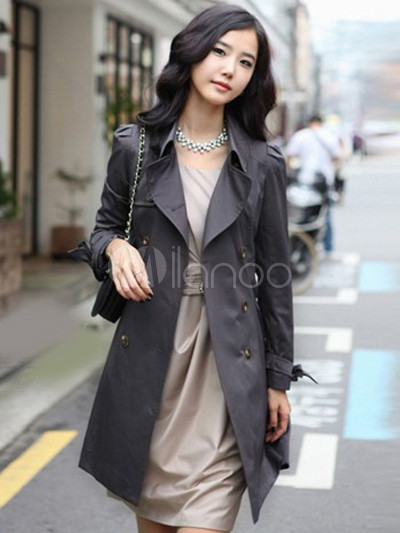 Grey Belted Shaping Cotton Woman's Coat - Milanoo.com