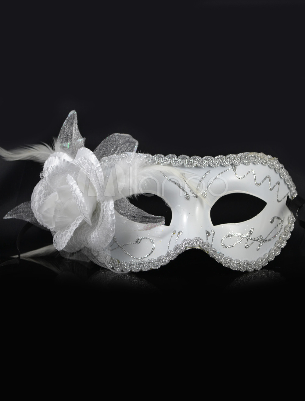 Attractive White Flower Plastic Party Mask