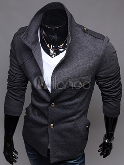 Fashionable Grey Turndown Collar Zipper Men's Top - Milanoo.com